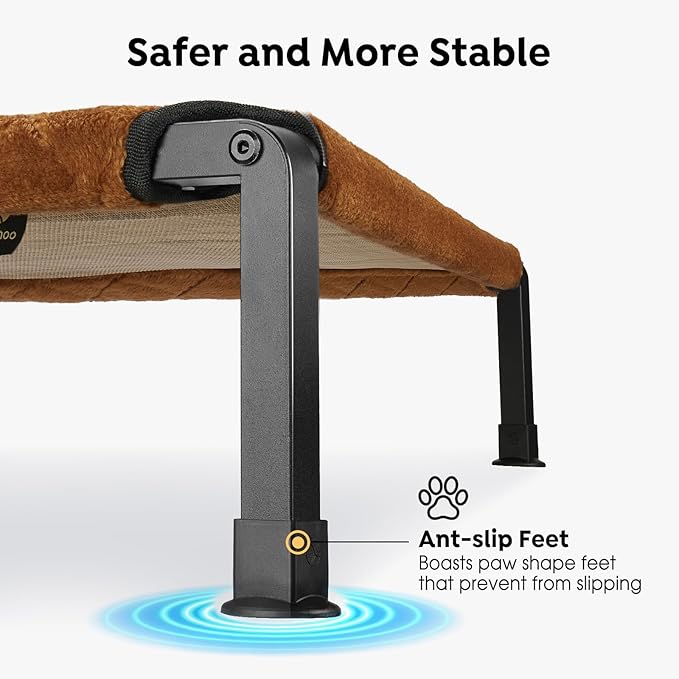 Veehoo Soft Plush Elevated Dog Bed, Raised Dog Beds with Heavy Duty Frame, Non-Slip Silicon Feet, Washable & Breathable Pet Cot for Indoor or Outdoor Use, 41" x 27", Brown, CWC2432A