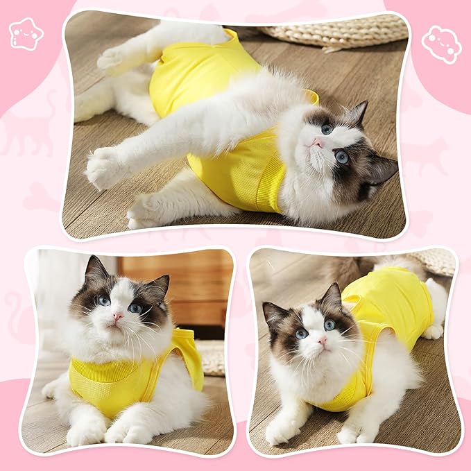 Cat Recovery Suit for Abdominal Wounds or Skin Diseases, Cat Onesie for Cats After Surgery Female Kitten Recovery Suit, Breathable E-Collar Alternative for Cats After Spay Anti Licking Wounds
