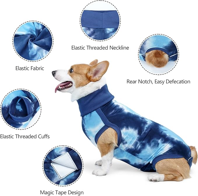 Surgery Suit for Dogs Medium Large Dogs Recovery Tie Dye Shedding Suit for Abdominal Wounds, Shedding, Prevent Licking XXL Blue2