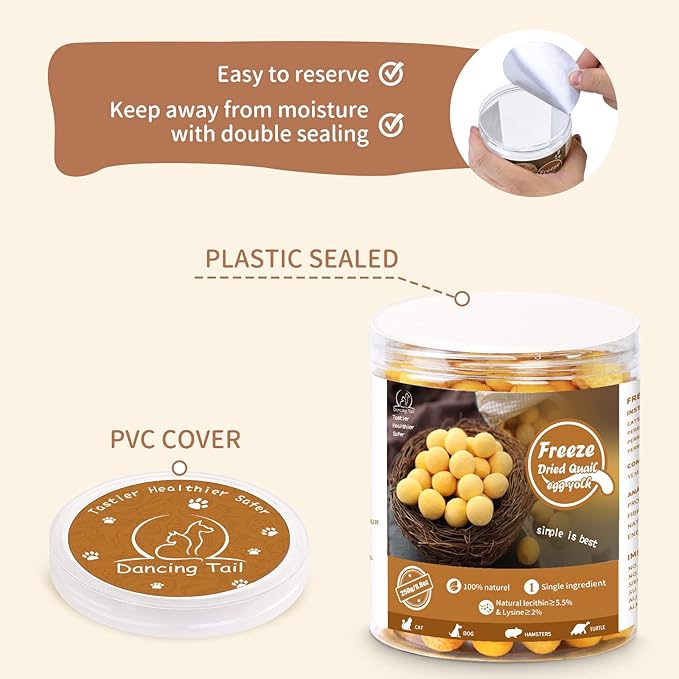 Freeze Dried Cat and Dog Treats, Limited Ingredient Quail Egg Yolk Healthy Tasty Snacks for Training 8.8 Ounce