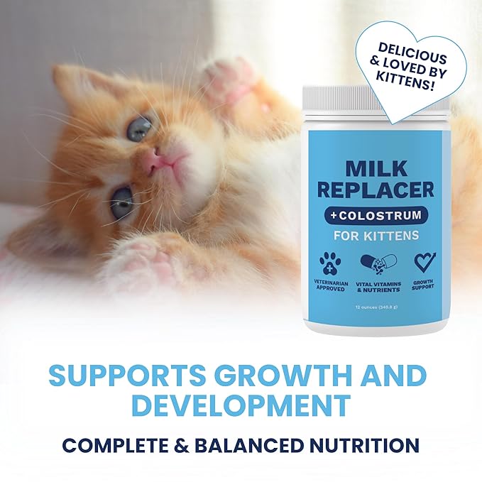 Under the Weather Kitten Milk Replacer Powder + Colostrum | Kitten Milk Replacement Formula | Nutrient-Rich Formula with Colostrum for Immune & Digestive Support – 12 oz