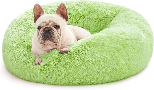 Love's cabin 20in Cat Beds for Indoor Cats - Cat Bed with Machine Washable, Waterproof Bottom - Light Green Fluffy Dog and Pet Calming Cushion Bed for Joint-Relief and Sleep Improvement