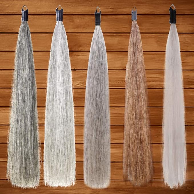 Horse Tail Extensions with Braided Horsehair Loop, Blunt Cut Bottom, 34-36 inches Long and 1 lb Weight (Light Gray)