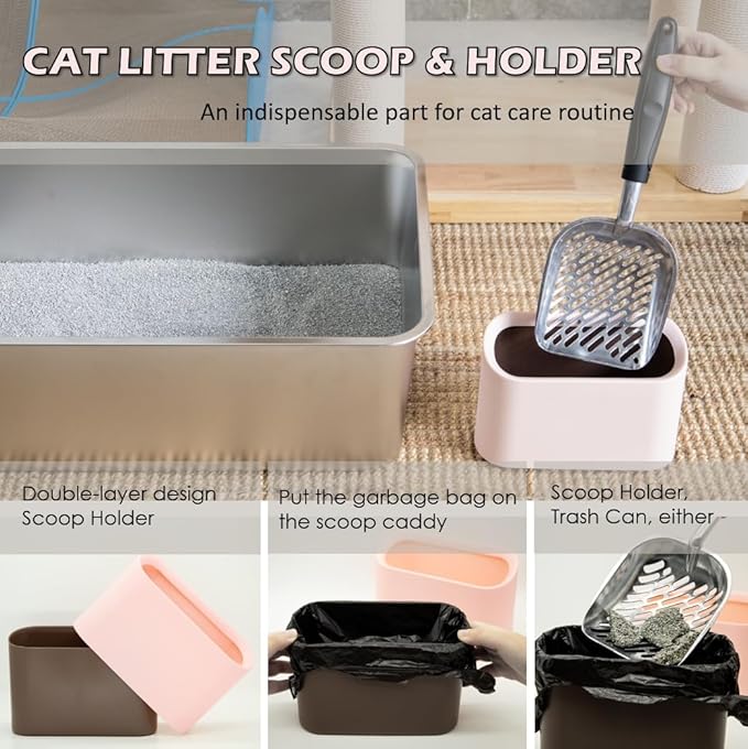 Full Metal Cat Litter Scoop with Holder – Heavy Duty Litter Scooper & Speed Sifter – Aluminum Cat Poop Scooper Captures All Clumps – Washable Stand for Easy Cleaning