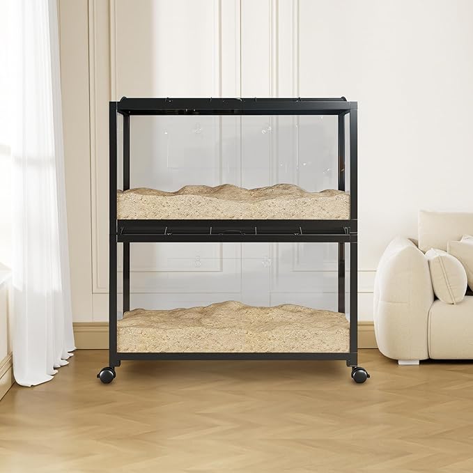 Large Metal Hamster Enclosure Rat Cage with 360 Viewing Acrylic Sides, Ventilated Front Door & Openable Top, Portable Hamster Tank for Guinea Pig, Chinchilla, Gerbil, 37.8''Lx18.5''Wx20''H Black