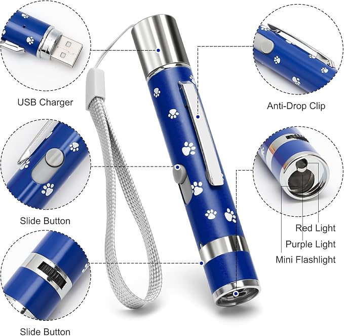 EAWONGEE Cat Toys, Interactive Toy for Cats with 7 Light Projection Modes, Interactive Kitty and Pet Dog Toy for Training Chaser, 2 Pieces Blue