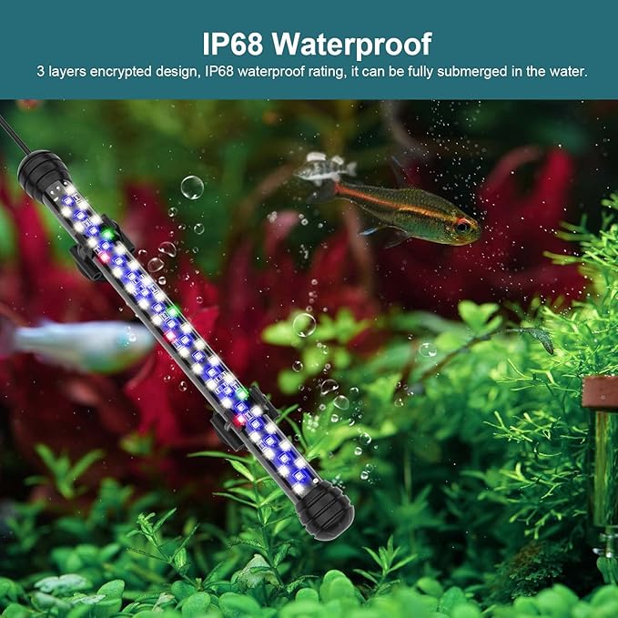 Led Aquarium Light with Timer, Submersible Aquarium Plant Light, Fish Tank Light with Auto On/Off, 3 Lighting Modes, Adjustable Brightness (22.8 in for 24-43inch Planted Tank), 12W