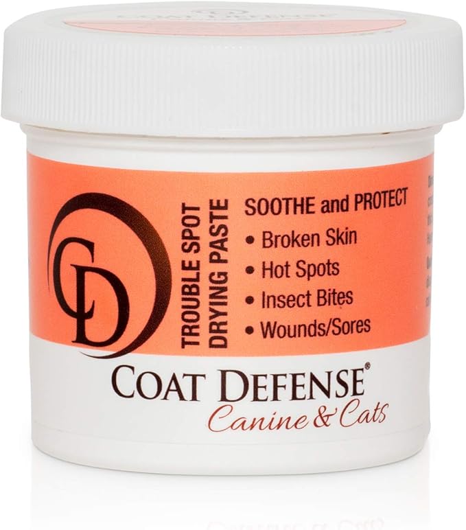 COAT DEFENSE Trouble Spot Drying Paste - Made in USA - 5 Oz Dog & Cat Skin Care, Itchy Skin & Allergies, Alleviates Hot Spots for Dogs & Cats, Insect Bites Relief & Dog Wound Care
