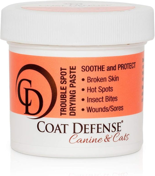 COAT DEFENSE Trouble Spot Drying Paste - Made in USA - 5 Oz Dog & Cat Skin Care, Itchy Skin & Allergies, Alleviates Hot Spots for Dogs & Cats, Insect Bites Relief & Dog Wound Care