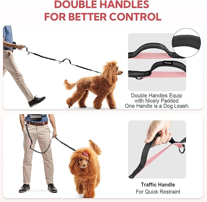 Hands Free Dog Leash, Waist Leash for Dog Walking, Hiking and Running,Adjustable Belt with Double Handle, Dog Leash for Large Dogs and Medium Dogs, Dog Walking Accessories,Tangle Free,No Pull