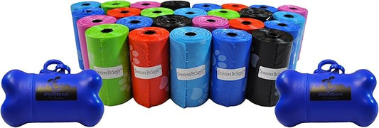 Downtown Pet Supply Rainbow Paw Print Poop Bags (520 CT & 2 Dispensers) - Leak-Proof, Unscented, Clips to Dog Leashes & Harnesses