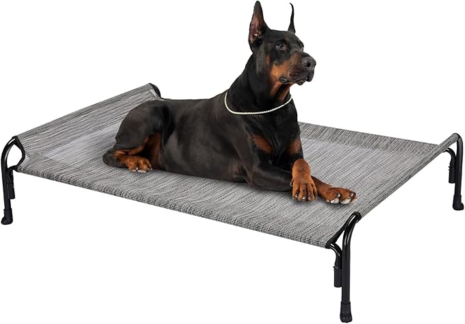 Veehoo XL Outdoor Elevated Dog Bed, Raised Dog Cot for Extra Large Dogs, Cooling Washable Waterproof Pet Hammock Beds with Slope Headrest, Breathable Mesh and Sturdy Frame, X-Large, CWC2204