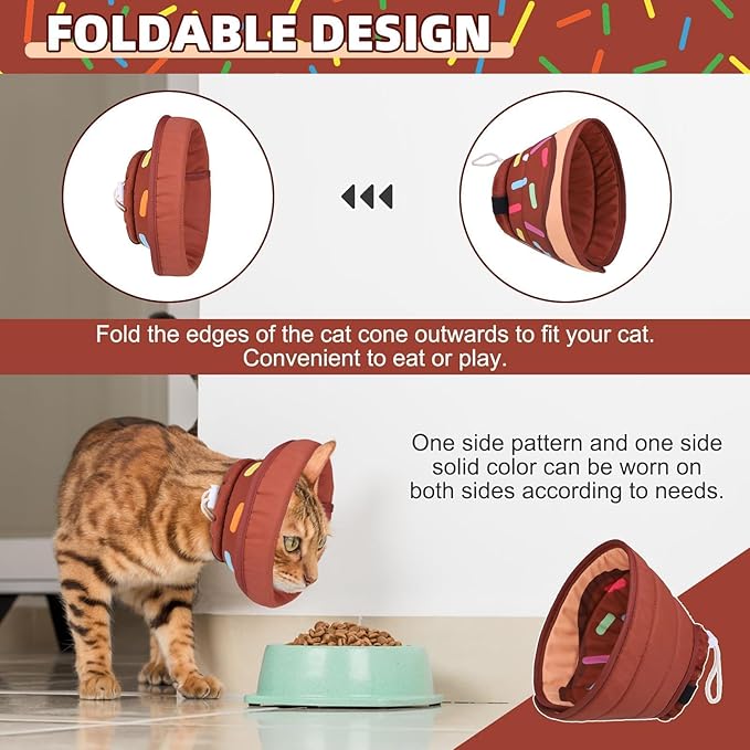 KOOLTAIL Cat Cone Collar Soft, Adjustable Cat Cones to Stop Licking, Foldable Donut Water Resistant Pet Recovery Neck E Collars After Surgery, Kitten Elizabethan Collar for Small to Large Cats,Brown S