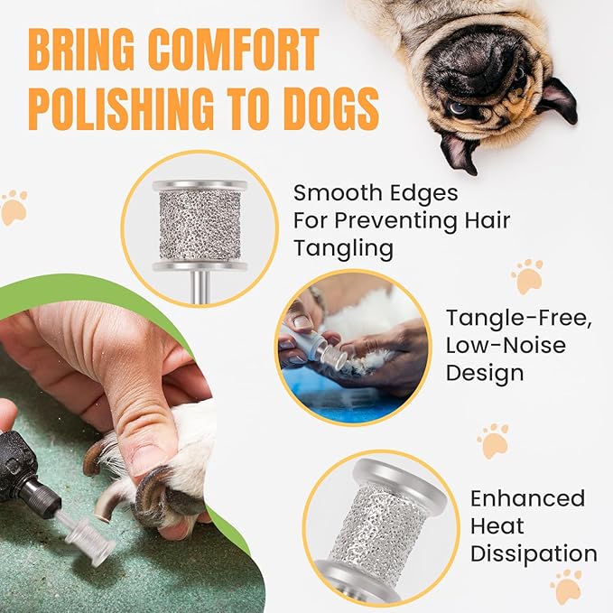 CAELUM 2Pack Diamond-Coated Pet Nail Grinder Bits, Dual Grit for Large & Small Dogs, 1/8” Shank for Dremel Nail Tools, Low Noise, Durable Nail Trimmer for Dogs, Top & Side Grinding