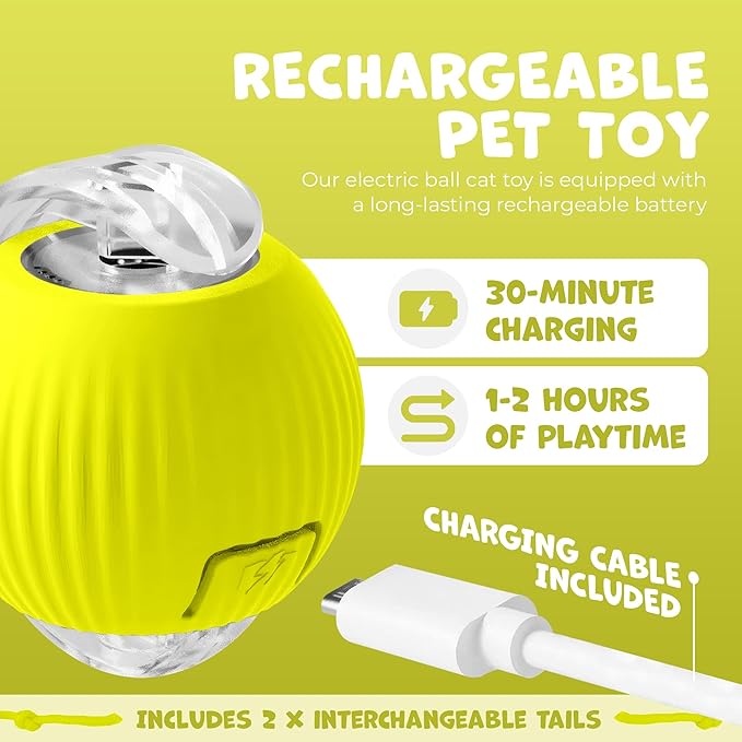 Pawlo Speedy Tail 2.0 Cat Toy –Teazys Turbo Tail Upgrade – Interactive Cat Toy – Kitten Toys – Automatic cat Toy for Boredom – Moving cat Toys for Indoor Cats with 2 Tails (Yellow)