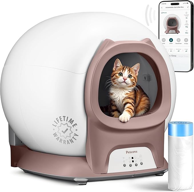 Self Cleaning Litter Box with Auto Safety Sensors for Multiple Cats - Automatic Cat Litter Box Self-Cleaning - Covered Odor Removal with APP Control - Compatible On All WiFi - Electric Robot