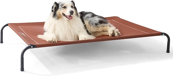Bedsure Outdoor Elevated XL Dog Bed, Portable Indoor & Outdoor Cooling Raised Cot Pet Hammock Bed with Skid-Resistant Feet, Frame with Breathable Mesh, Terracotta, 54 inches