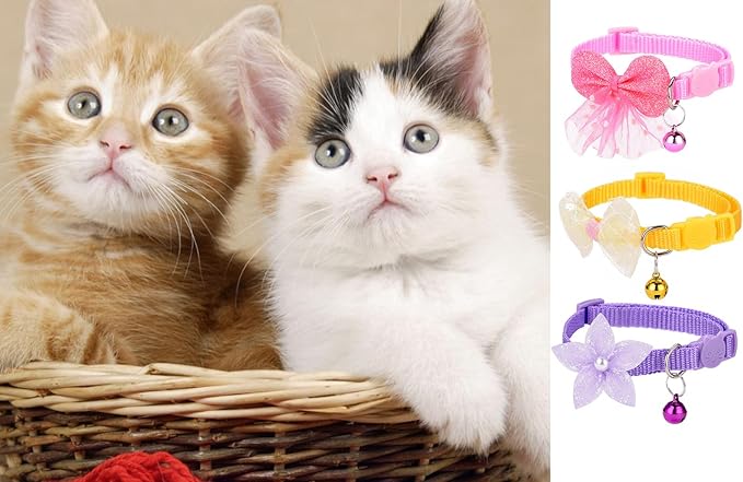 16 PCS Cute Cat Collars Breakaway with Bell for Boy Cats and Girl Cats Gifts (#2-Multicolor Lace)