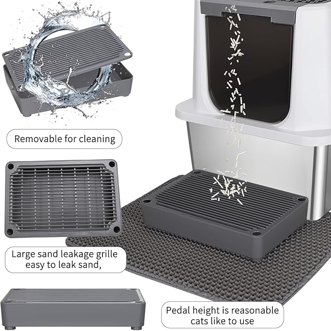 RIZZARI Stainless Steel Cat Litter Box, Odorless Enclosed Litter Box with Top Holes, Large Litter Pan for Small to Large Sized Cats (Dark Gray, 24" L*16" W*18" H)