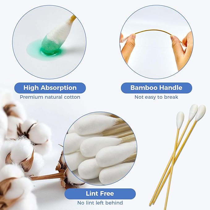 GOLD HONEY 6 Inch Large Cotton Swabs, 100PCS Dog Ear Swabs with Bamboo Handle for Dogs, Pet-Specific, Gentle Design, Lint-Free, Canine Cotton Stick Ear Cleaning