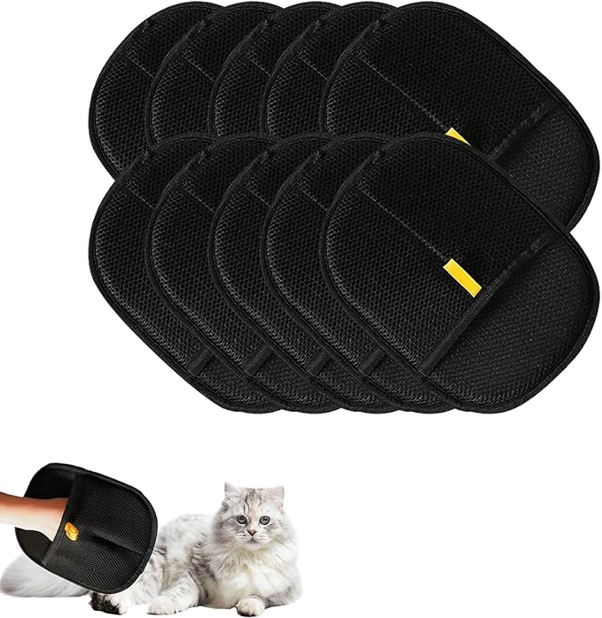 2025 Upgraded Pet Hair Removal Glove |Double-Sided – Reusable Grooming & Bathing Glove for Dogs and Cats |Soft Silcone Touch |Easy Deshedding and Cleaning Mitt (Black, 10 PCS)