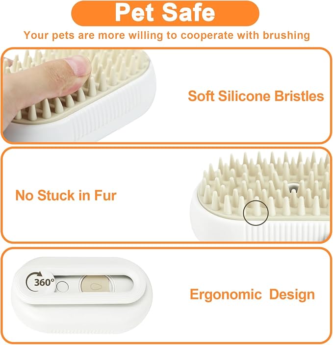 Nepfaivy Cat Steam Brush for Shedding - Steam Cat Brush for Indoor Cats, Rechargeable Steaming Pet Mist Water Steamer for Indoor Kitten, Pet Spray Hair Removal Comb for Massage, Spritz Defur Comb