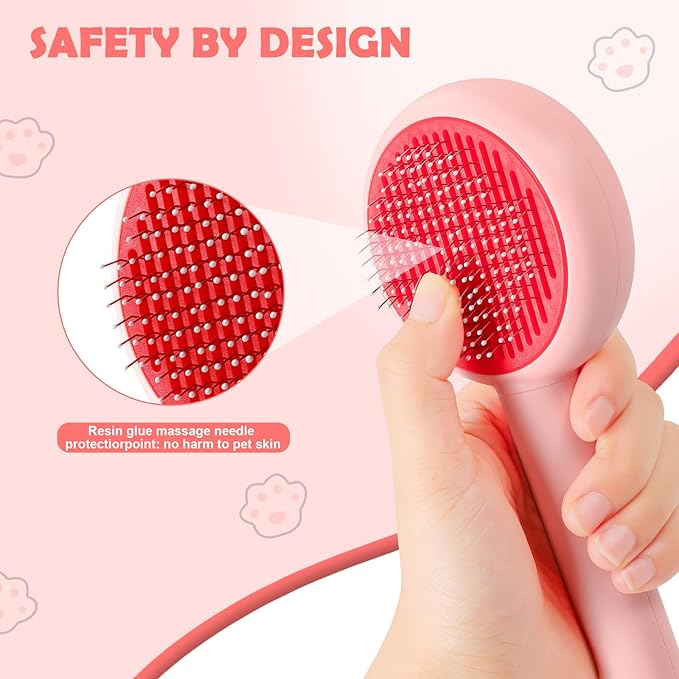New cat brush&dog brush,pet hair brush with Self Cleaning Button Easy to remove loose undercoat，Needle-tip massage beads, no harm to the skin,Lovely Heart Series(Khaki)