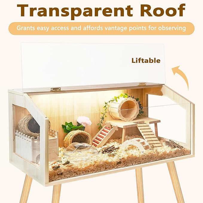 Hamster Cage with Legs, Guinea Pig Cages Chew Proof, Hamster House, Hamster Cages and Habitats, 48" L x 20" W x 47.6" H