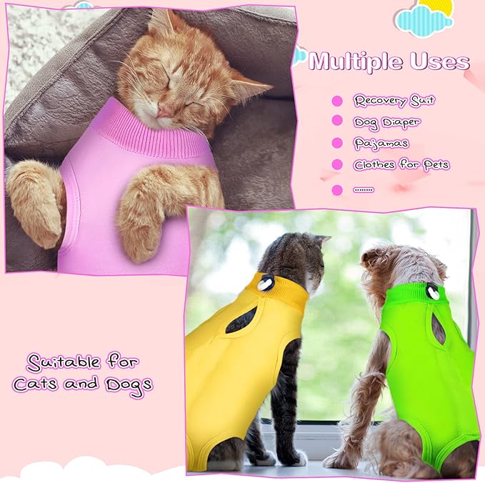 Nuanchu 3 Pieces Cat Recovery Suit Kitten Recovery Suit E-Collar Alternative for Cats and Dogs Abdominal Skin Anti Licking Pajama Clothes Sets(Simple Pattern,Large)