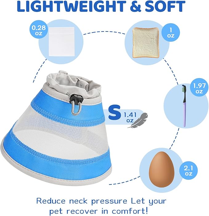 Breathable Air Mesh Cat Cone Collar Soft to Stop Licking, Adjustable, Foldable Lightweight Kitten Cones After Surgery Recovery for Cats & Kittens (Light Blue, S)