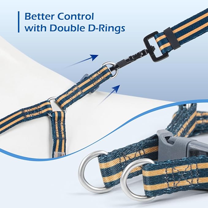 Stripe Step in Dog Harness for Small Dogs, Freedom Nylon Dog Halter Vests, Lightweight and Escape Proof Puppy Harness, Quick Fits for Small Medium and Large Dogs, Blue M