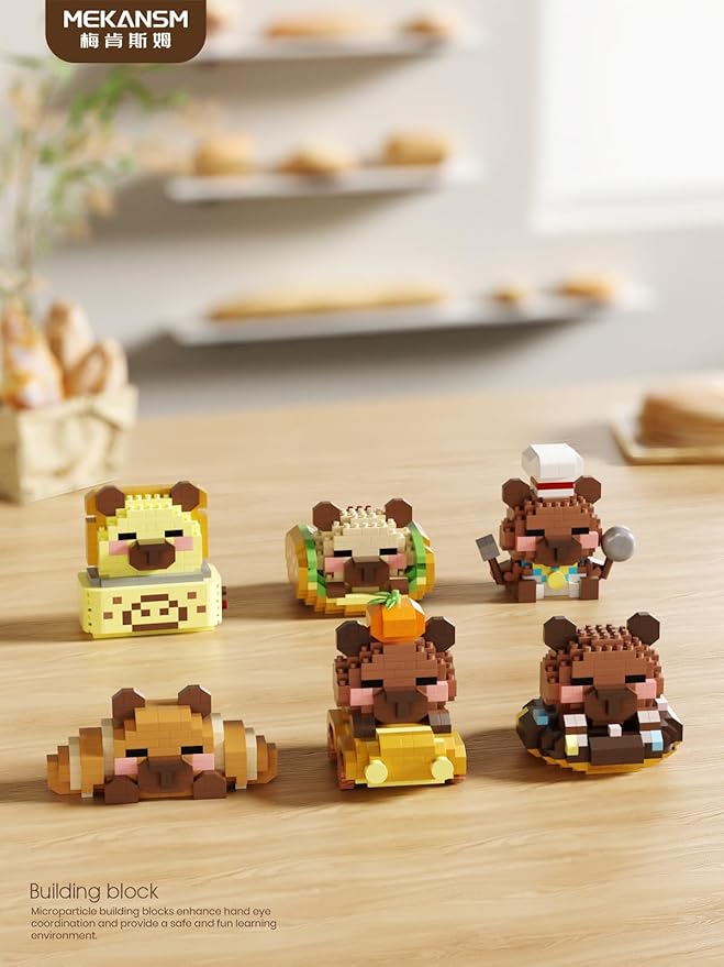 6 Set Cute Capybara Baking Bread Series Mini Building Toy Kawaii Animals Set Micro Adorable Pet Buildings Small Bricks Gifts Toys