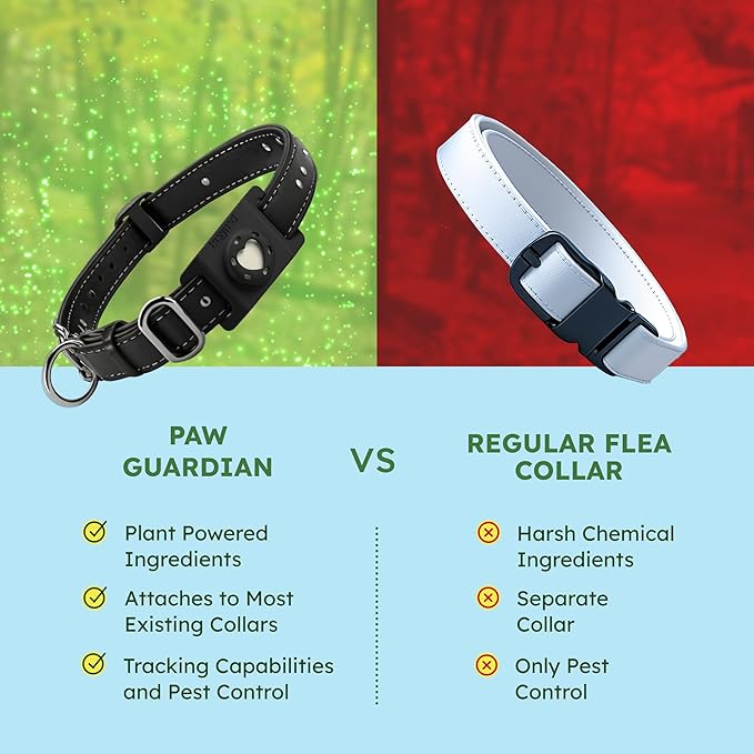 BugMD Paw Guardian Flea and Tick Prevention Pendant for Dogs with AirTag Holder | Plant-Powered Flea & Tick Control for Dog Collars Harnesses | Dog Tag with Air Tag Holder - Black