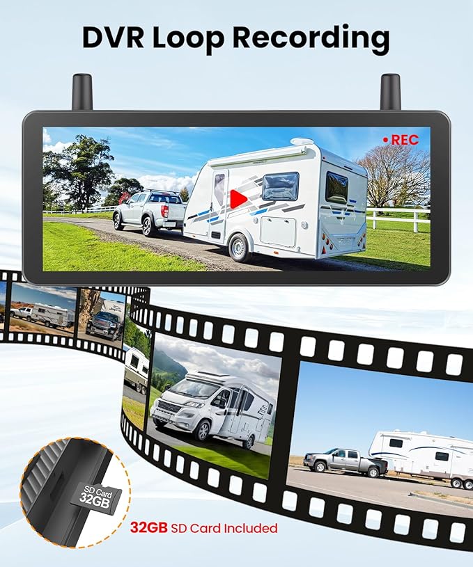 Solar Backup Camera Wireless for RVs and Trailers No-Installation - 7.2" HD 1080P Monitor,Dual Camera System, Strong Magnetic Scratch-Proof Rear View Camera for Trucks, Campers, SUVs, and Cars