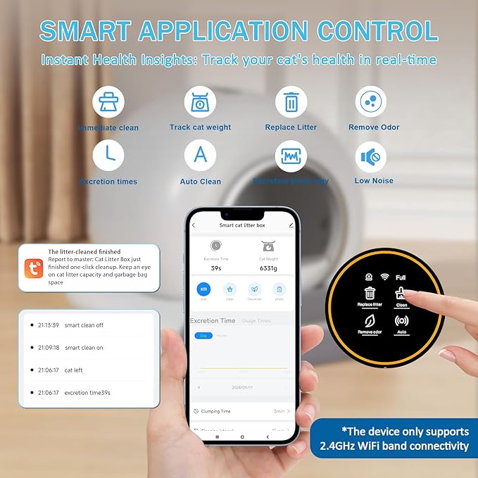 SUANPOT Self Cleaning Cat Litter Box, Automatic Robot Box for Multiple Cats, Smart Self Cleaning with Safety Protection, APP Control, Deodorization and Sterilization, Matte White