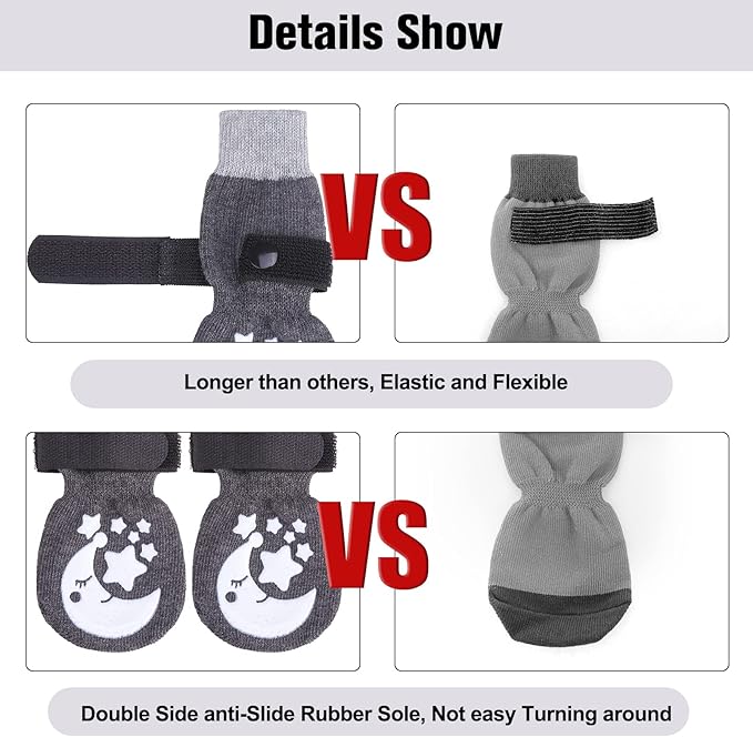 BEAUTYZOO Anti-Slip Dog Socks,Dog Shoes for Hot/Cold Pavement,Paw Protectors with Grips 3 pairs for Puppy Small Medium Large Senior Old Dogs,Dog Socks to Prevent Licking and Hardwood Floor Protection