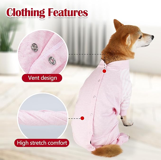 Dog Recovery Suit, Abdominal Wound After Surgery Wear, Anti Licking Bodysuit with Snaps, E-Collar & Cone Alternatives, Long Sleeve Dog Spay Surgical Pajamas Prevent Shedding(3XL, Pink)