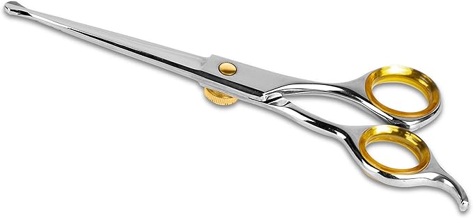 Sharf Dog Grooming Scissors, Gold Touch 6.5 Inch Straight Professional Dog Grooming Shear with Safety Round Tip