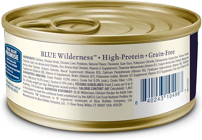 Blue Buffalo Wilderness High Protein Grain Free, Natural Mature Pate Wet Cat Food, Chicken 5.5-oz cans (Pack of 24)