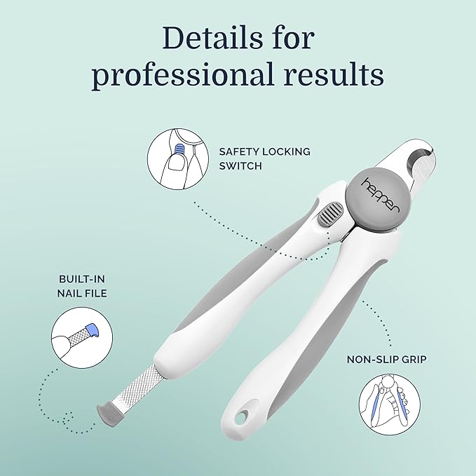 Hepper Cat Nail Clipper Kit - Small & Large Sharp Claw Clippers with Nail File & Storage Pouch - Safety Guard & Lock - Professional Cat Manicure