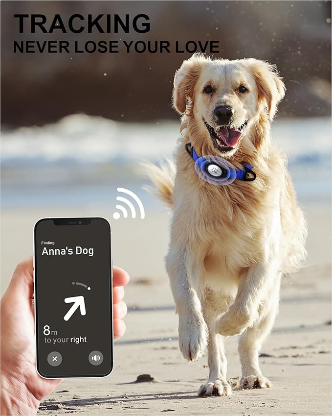 TagME Airtag Dog Collar,Waterproof Reflective Pet Collar with Airtag Holder,Soft Padded and Double D-Rings for Extra Large Dogs,Navy Blue