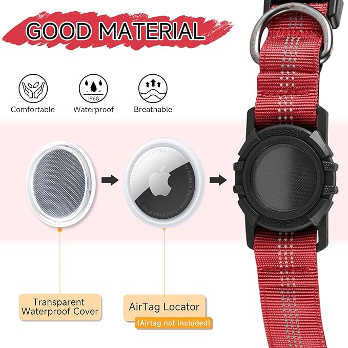 Dog Collar Compatible with Airtag, with Waterproof Cover, Multiple Colors, Multiple Sizes, Breathable Cotton and Linen Material, Suitable for Small, Medium and Large Dogs