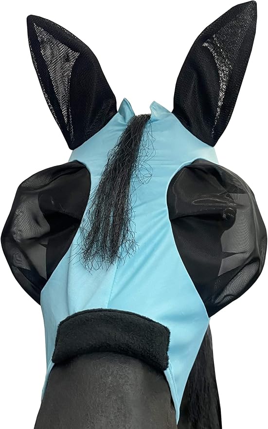 Horse Mesh Fly Mask with Ears, Soft Lycra Mesh Mask Anti-UV with Ears Pacific Blue, Pony