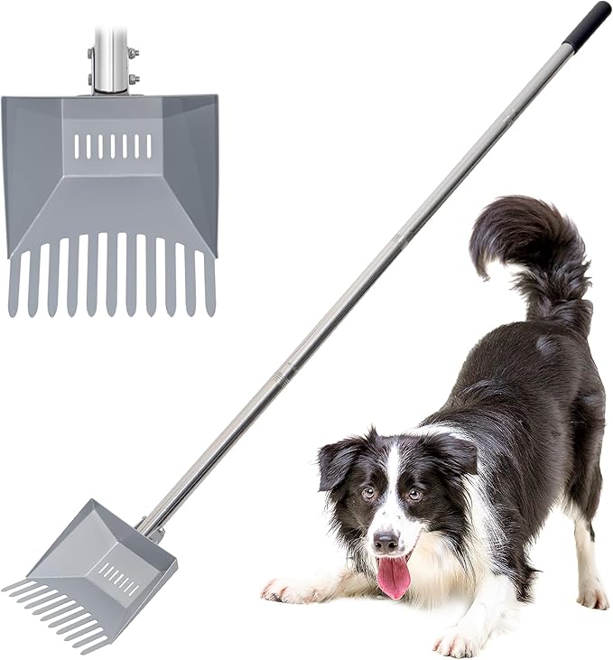 Heavy Duty Pooper Scooper 66in Spring Steel Scoop Long Stainless Steel Handle Dog Pooper Scooper for Large Dogs Outdoor Pet Waste Removal Shovel