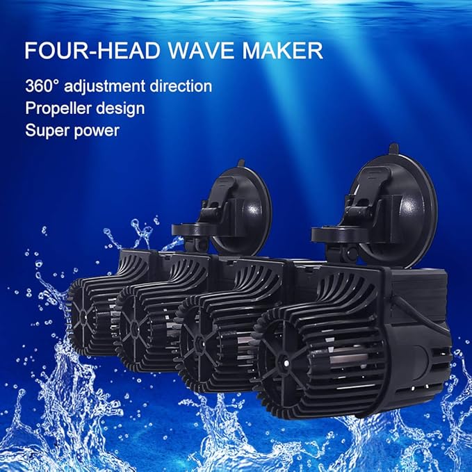 Upettools 12680 GPH Wave Maker Aquarium Circulation Pump - 4-Head Powerful Submersible Powerhead for Fresh & Saltwater Tanks (180-300 Gallons) with Adjustable Flow - Black