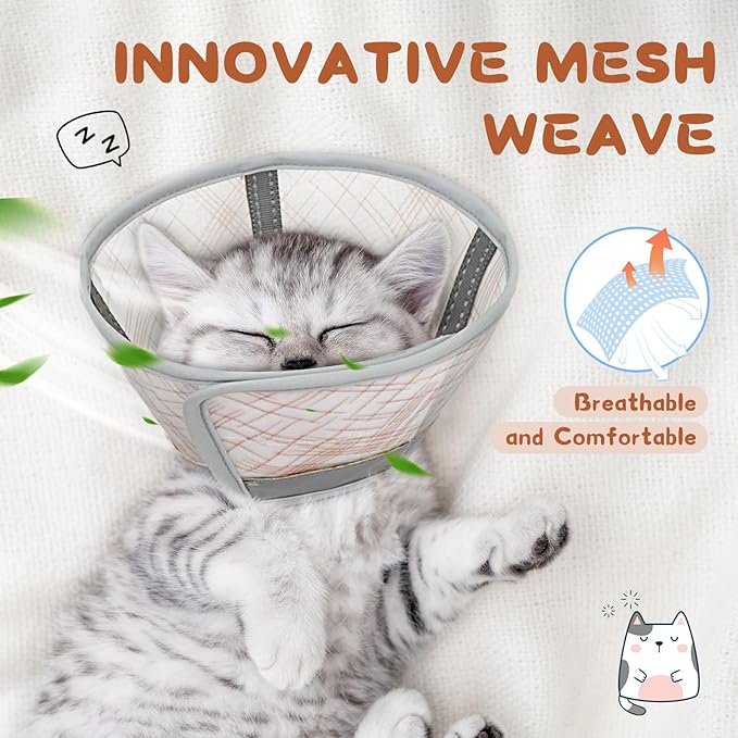 Supet Soft Air Mesh Cat Recovery Cone - Adjustable, Breathable Neck Cone Alternative for Small Kittens, Lightweight, Anti-Scratch