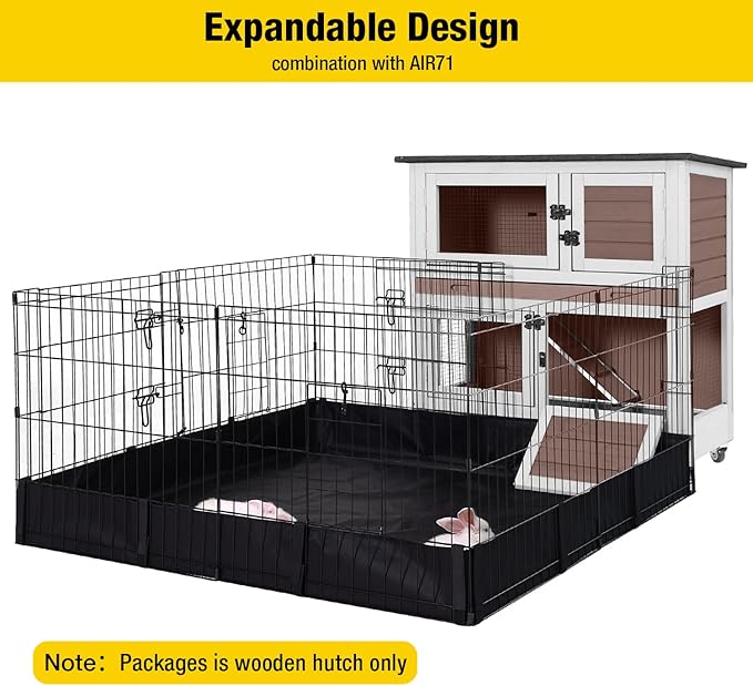 AIVITUVIN Wooden Rabbit Hutch Indoor Outdoor Rabbit Cage with Two Removable Trays Bunny Cage on Wheels Pet House Guinea Pig Cage 2 Story (Brown)