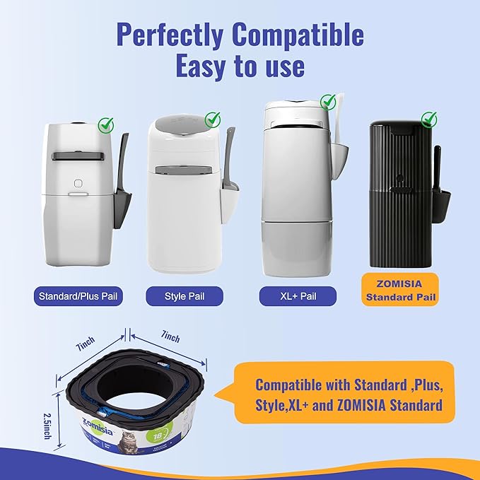 2 Pack Cat Litter Refill Bags, Non-See-Through Jumbo 60FT Cartridge Refill Total Up to 36 Weeks (Over 8 Months) Per Cat for Odor Control, Compatible with Genie Standard, Plus, Style