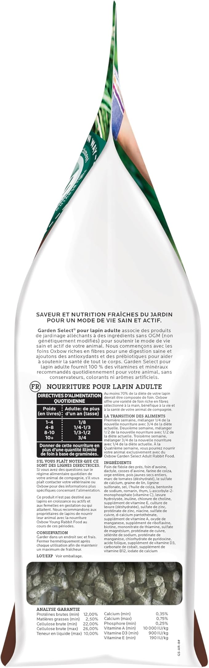 Oxbow Garden Select Rabbit Food, Adult, Made Timothy Hay for Rabbit, Bunny Food Pellets, Non-GMO, No Soy or Wheat, Small Animal Pet Products, Made in USA, High Fiber, 8 lb. Bag