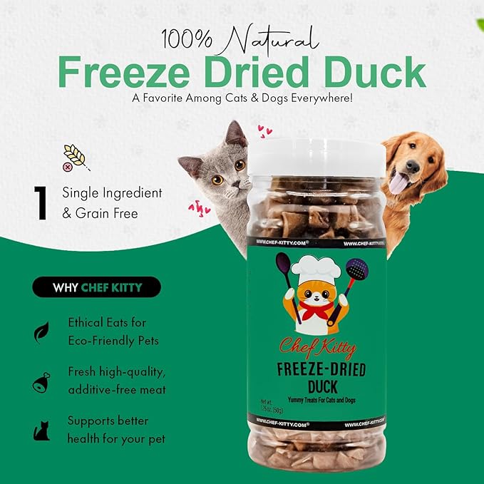 Freeze-Dried Duck Treats for Cats & Dogs – 100% Human Grade, Single Ingredient, High-Protein, Healthy Snack – No Additives or Preservatives – 1.5oz - Inspected & Tested in USA